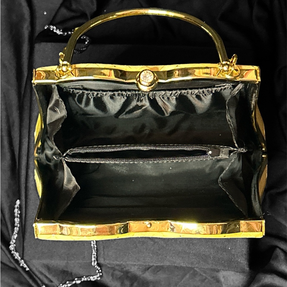 Joymax Vintage Gold Jewel Embellished with Rhinestone Kiss Clasp Purse Hand Bag - Picture 4 of 12